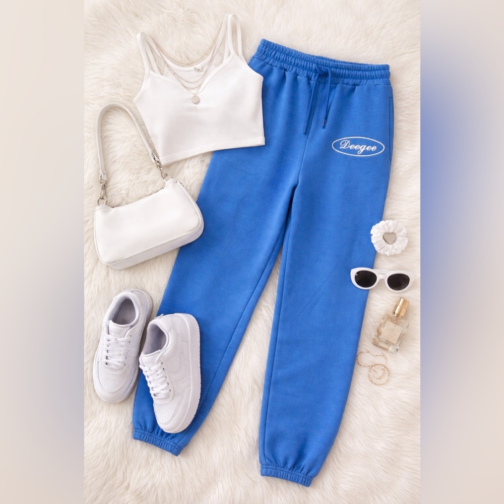 TCL Blue Fleece Jogger Sweatpants Size M Cozy Lounge Athleisure EUC